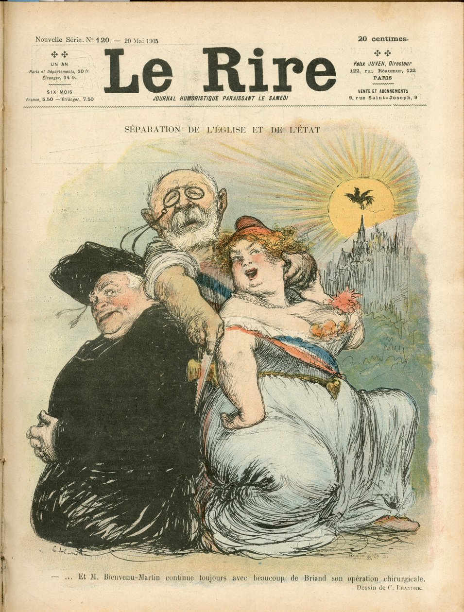 Az egyház és az állam szétválasztása – a „Le Laughing” borítója alkotó: Charles Leandre