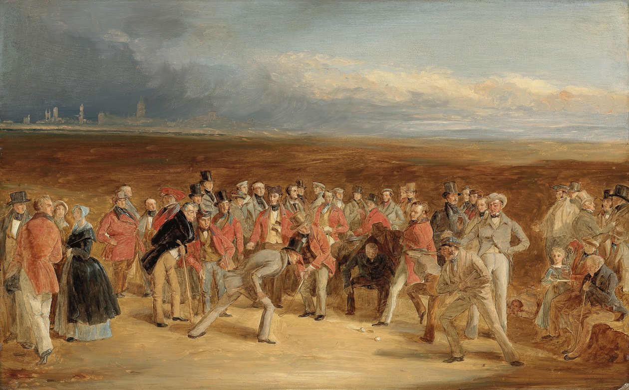 A The Golfers: A Grand Match játszott a St. Andrews Links-en készült kész vázlat, Sir David Baird, Bt. és Sir Ralph Anstruther, Bt. Balcaskie, Major Playfair és John Campbell (Esq., Glensaddell) ellen 1850-ben alkotó: Charles Lees