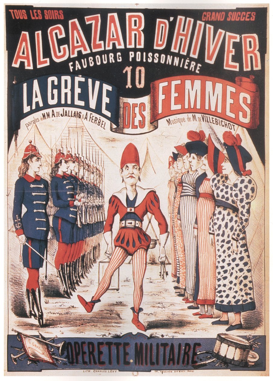A. de Villebichot La Grêve des femmes operettjének plakátja, 1879-1880 alkotó: Charles Levy