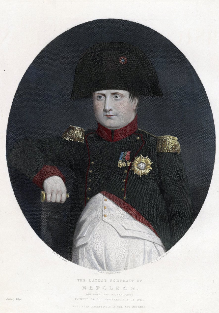 Napóleon legújabb portréja a Bellerophon fedélzetén - Eastlake, Sir Charles Lock (1793-1865) - 1815 - Rézkarc, akvarell - 29,5x22,4 - Magángyűjtemény alkotó: Charles Lock Eastlake