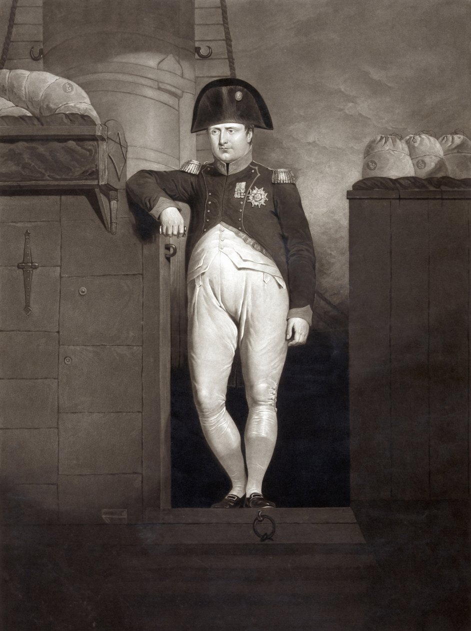 Napóleon Bonaparte a HMS Bellerophon folyosóján, miután elérte Plymouth Soundot 1815 augusztusában, vésette Charles Turner alkotó: Charles Lock Eastlake