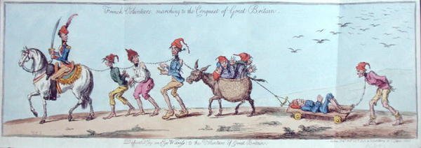 Nagy-Britannia meghódítása felé menetelő francia önkéntesek, James Gillray (1757-1815) metszetében Hannah Humphrey 1803-ban (kézzel színezett rézkarc) alkotó: Charles Lorraine (after) Smith