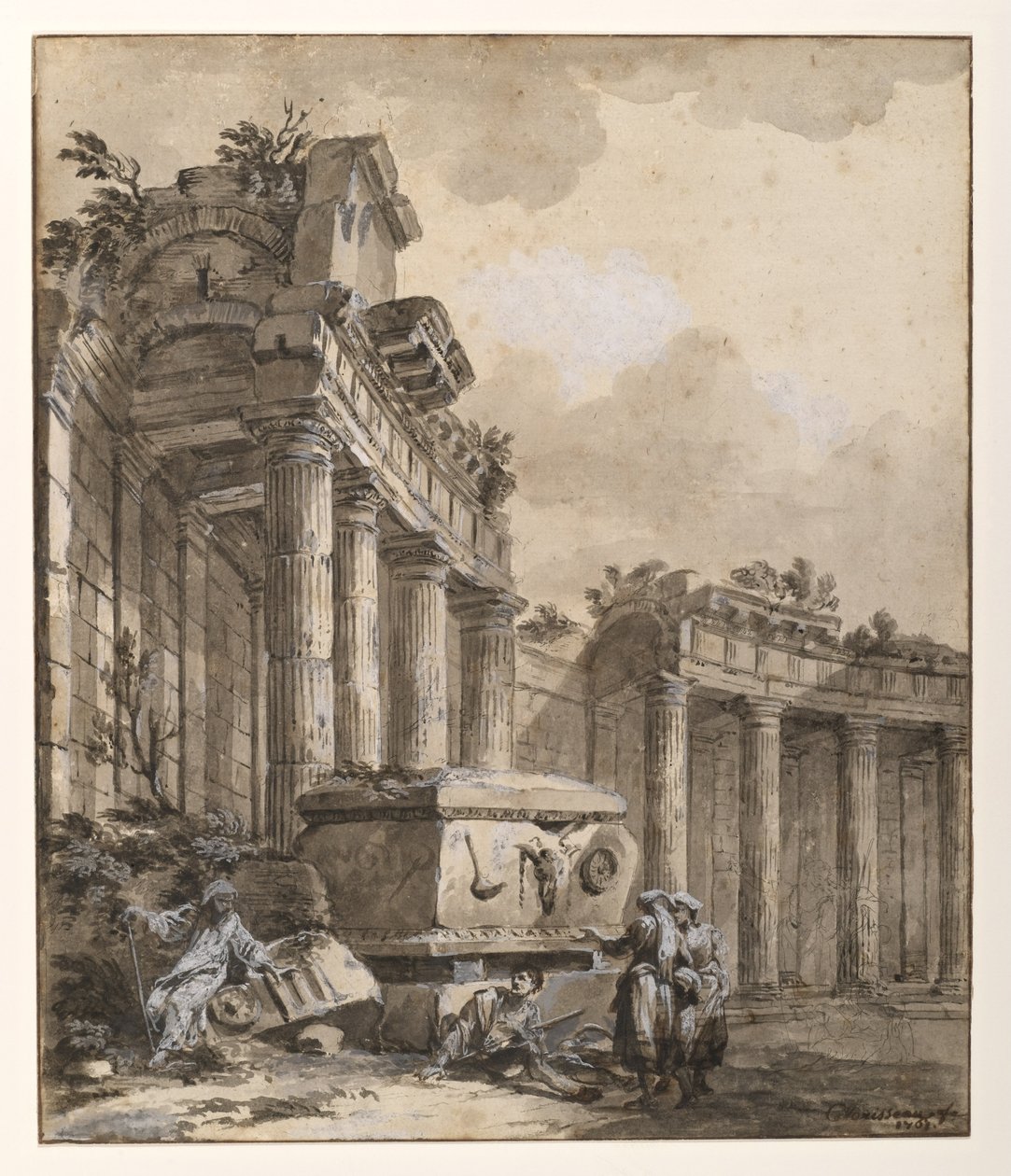 Figurák egy romos oszlopcsarnok közelében alkotó: Charles Louis Clerisseau