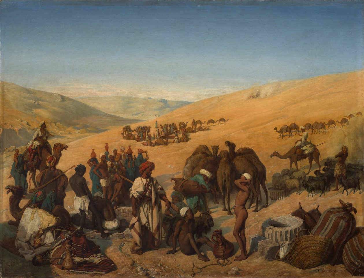 Karavánok megállása Saba Beersheba kútjánál a sivatagban Hebrontól délre, 1850. alkotó: Charles Louis Fredy de Coubertin