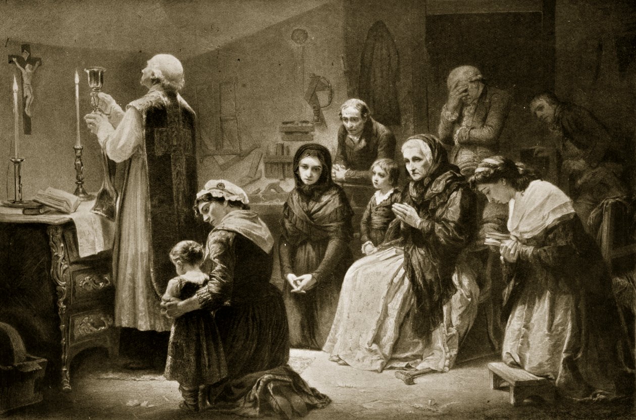 A francia forradalom alatti mise ünneplése, illusztráció a „Hutchinson-féle nemzetek története” című művéből, 1915 körül (litho) alkotó: Charles Louis Lucien (after) Muller