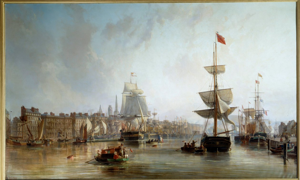 A roueni kikötő 1855-ben Charles Louis Mozin (1806-1862) festménye 1855 V. 1,77x2,87 m Rouen, Musee des Beaux Arts alkotó: Charles Louis Mozin