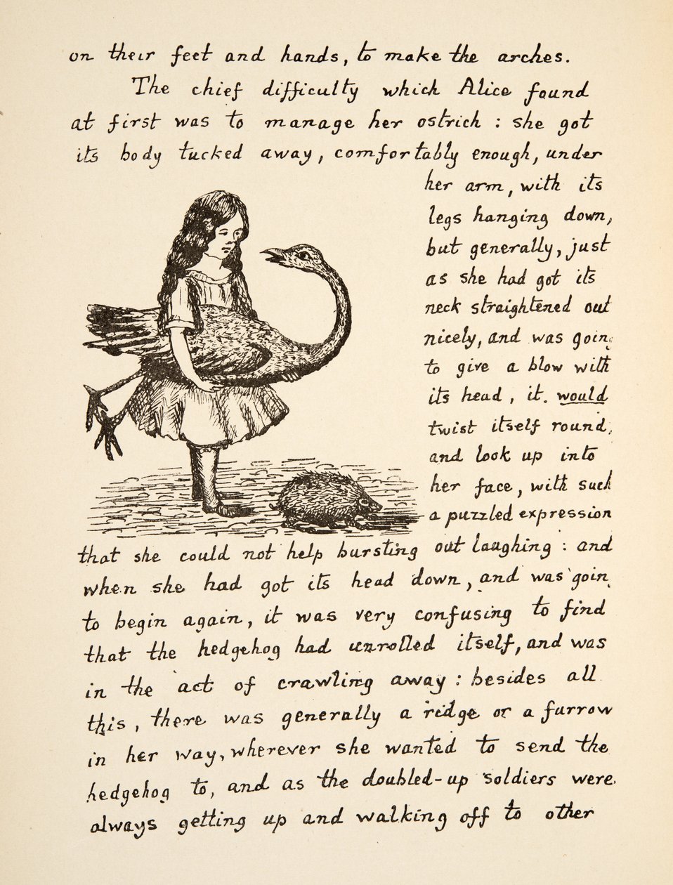 Alice tartja a struccát, illusztráció az Alices Adventures Under Ground-ból, pub. 1886 (fax) alkotó: Charles Lutwidge Dodgson