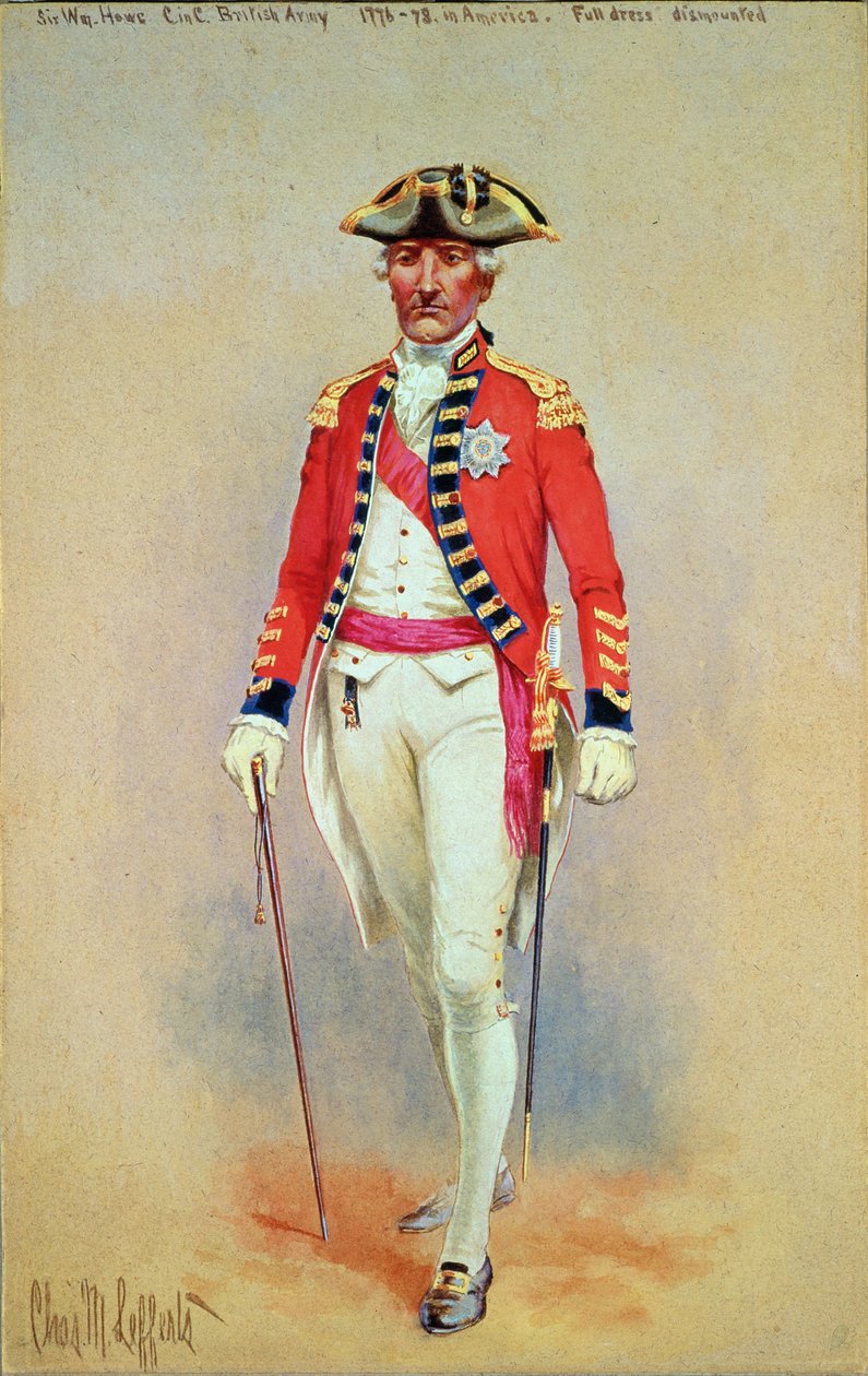 Sir William Howe, a brit hadsereg főparancsnoka (1776-78) teljes ruhában leszállt a lováról alkotó: Charles MacKubin Lefferts
