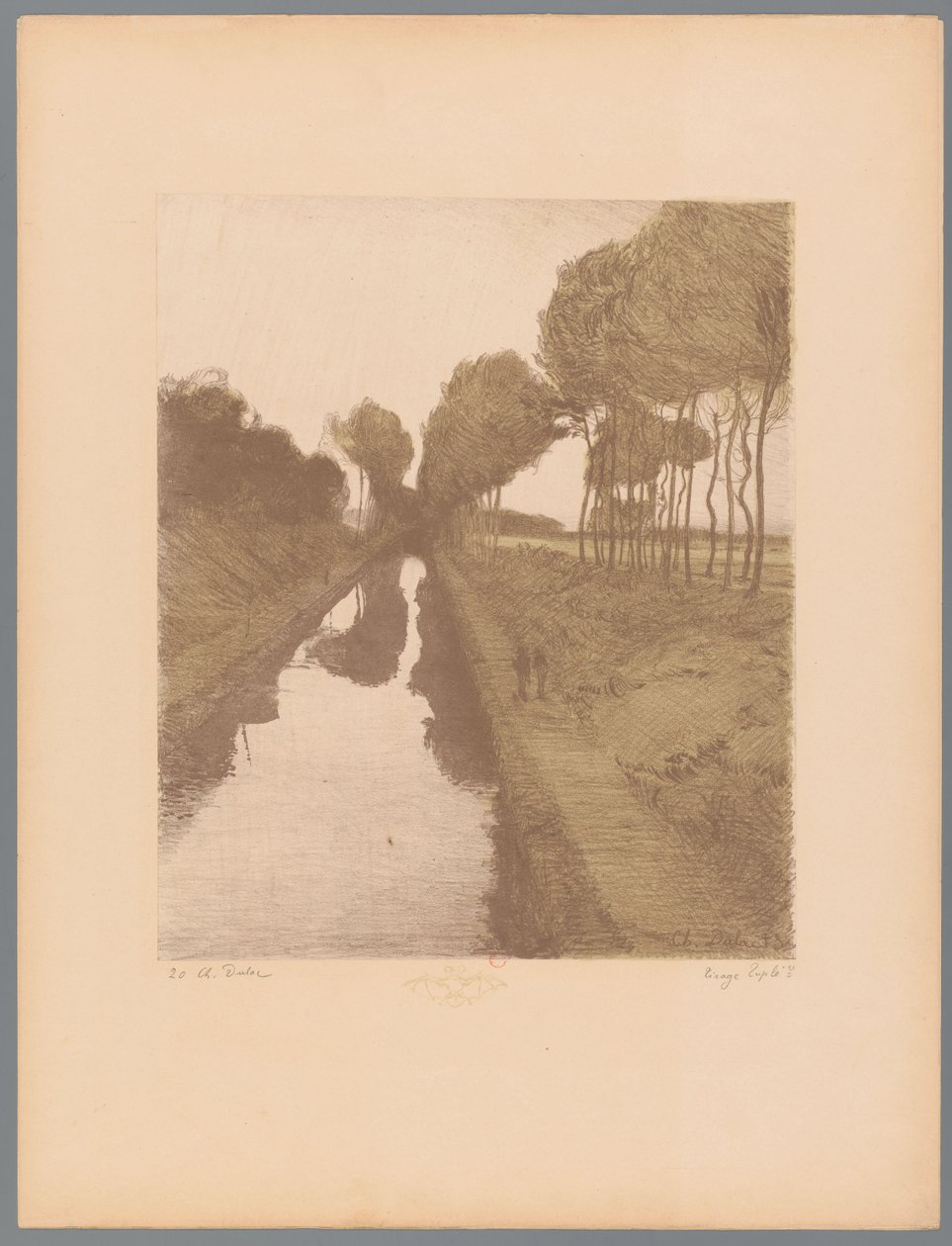 Két sétáló egy csatorna mentén Tájképek (sorozat címe) Suite des Paysages (sorozat címe) alkotó: Charles Marie Dulac