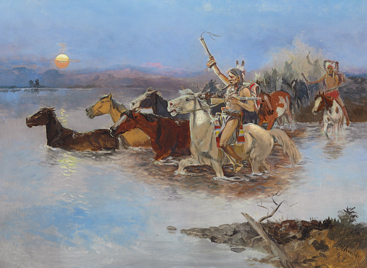 Átkelés a folyón, 1895 körül alkotó: Charles Marion Russell