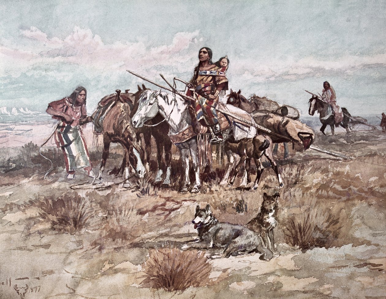 Native Americans Plains People mozgó tábor alkotó: Charles Marion Russell