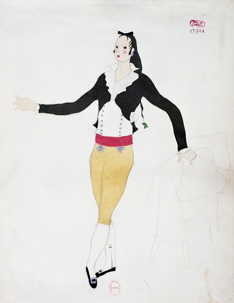 Gioacchino Rossini A sevillai borbély Figaro karakterének jelmeze, Charles Martin vázlata (1884-1934) alkotó: Charles Martin