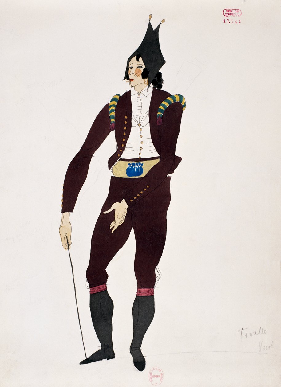 Gioacchino Rossini A sevillai borbély Fiorello karakterének jelmeze, Charles Martin vázlata (1884-1934) alkotó: Charles Martin
