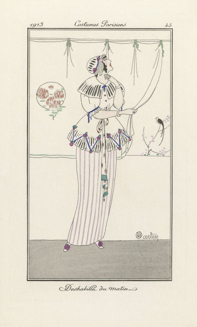 Reggeli negligee, Costumes Parisien, pub.1913 (stencilnyomat) alkotó: Charles Martin