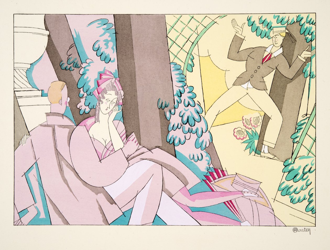 Flört, a Sport & Entertainment kínálatából, pub. 1914 (sablonnyomat) alkotó: Charles Martin