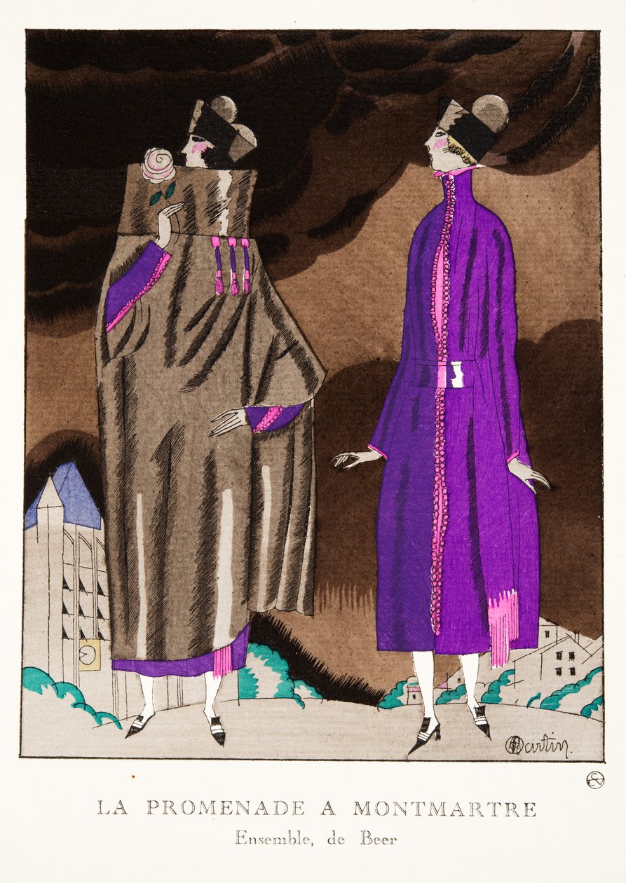 La Promenade a Montmartre, a divattányérok gyűjteményéből, 1920 (pochoir print) alkotó: Charles Martin