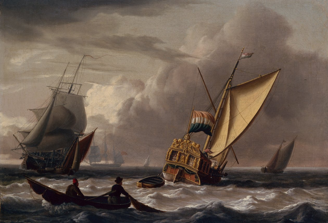 Egy holland Admiralitás jacht és egyéb hajózás (olaj a panelen) alkotó: Charles Martin Powell