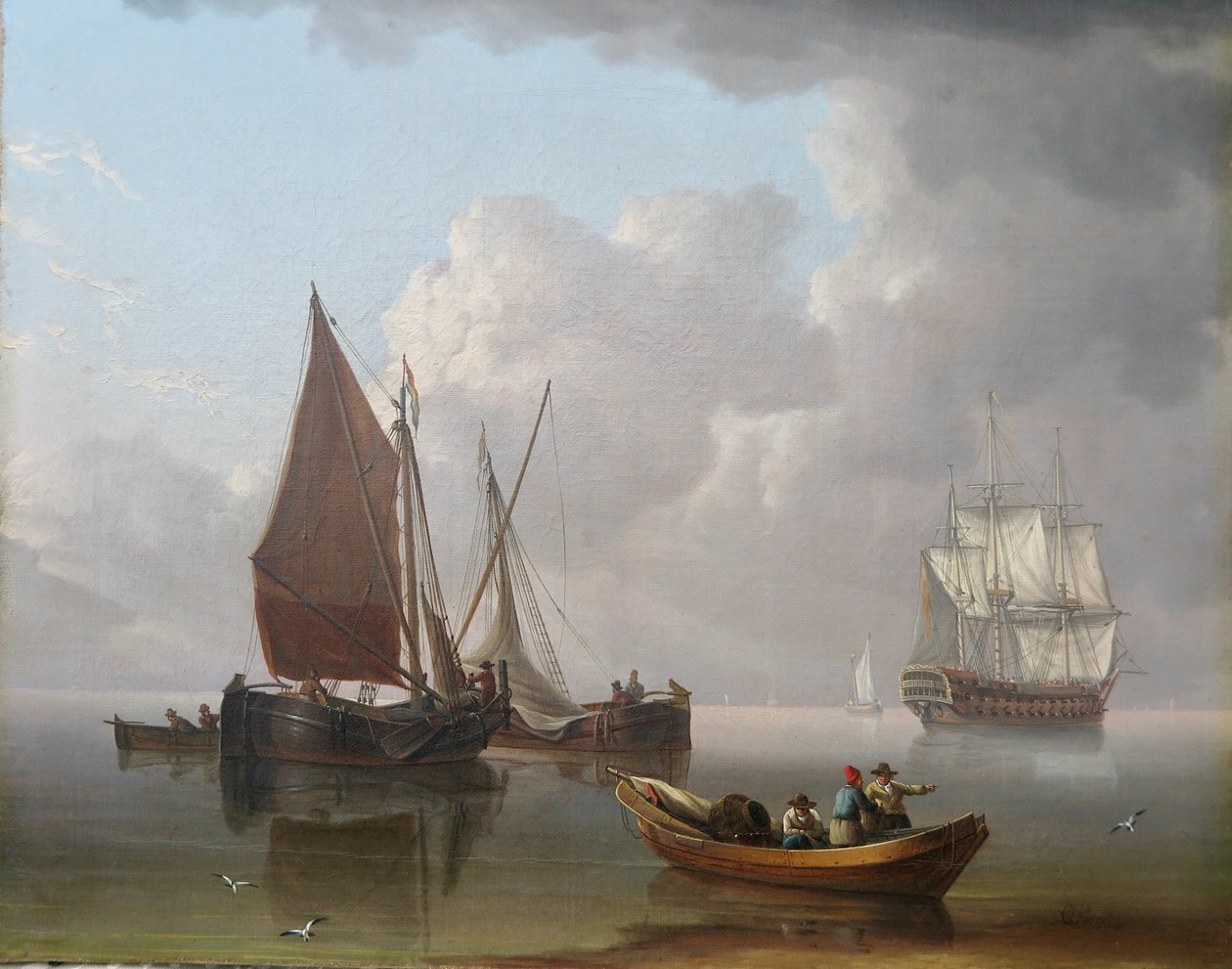 Tengeren nyugvó hajó, 1800 körül (olaj, vászon) alkotó: Charles Martin Powell