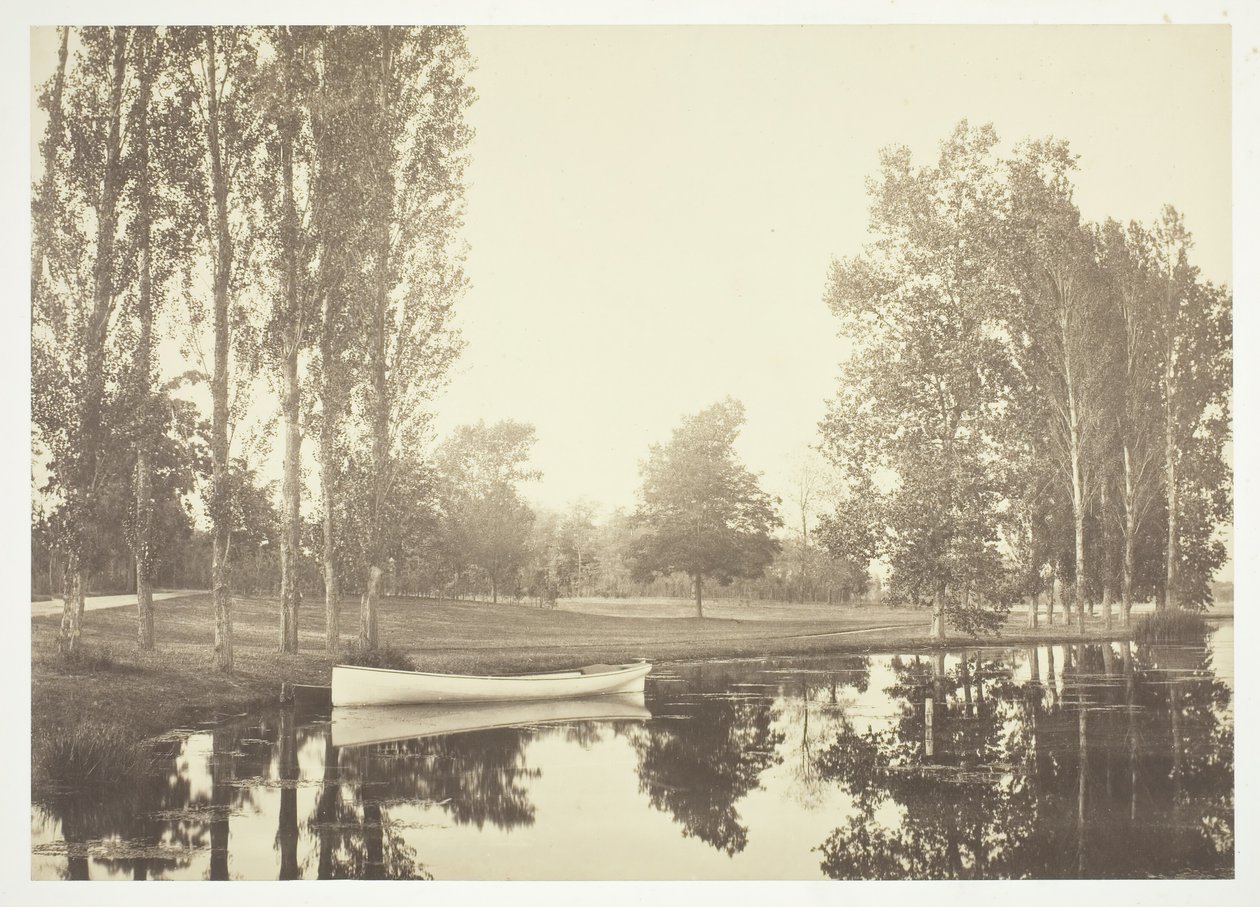 Cím nélkül, c. 1850. [Csónak a Bois de Boulogne-i tavon, egy párizsi park]. alkotó: Charles Marville