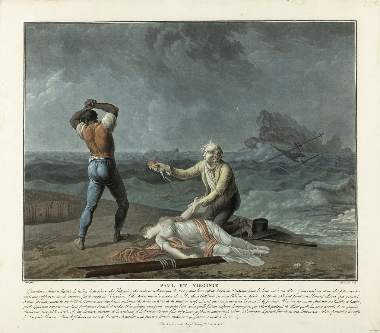 Virginie holttestének megtalálása, 5. lemez a Paul et Virginie-ból alkotó: Charles Melchior Descourtis