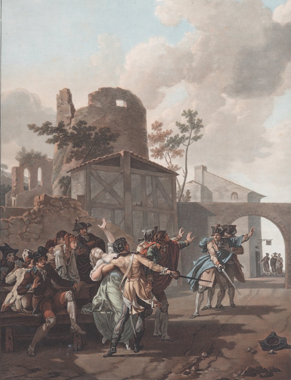 A Brawl La Rixe, kb. 1792. alkotó: Charles Melchior Descourtis
