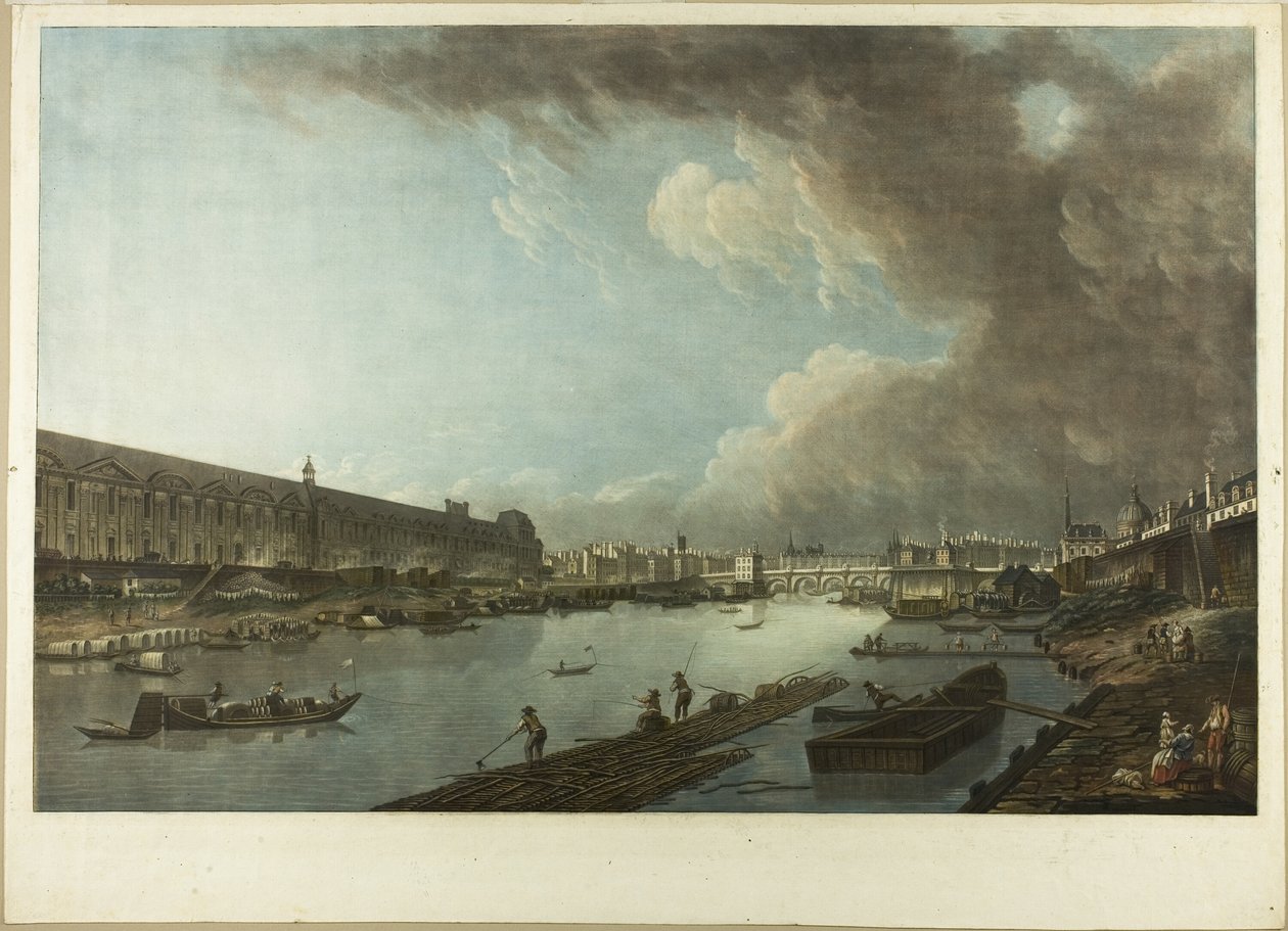 Kilátás a Tuileriákra, a Louvre-ra és a Pont Neuf-ra alkotó: Charles Melchior Descourtis