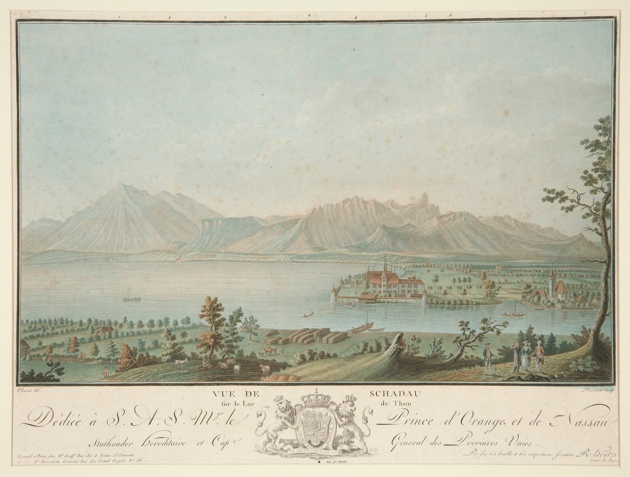 Kilátás Schadauból a Thun-tóra (Kelemen után) alkotó: Charles Melchior Descourtis