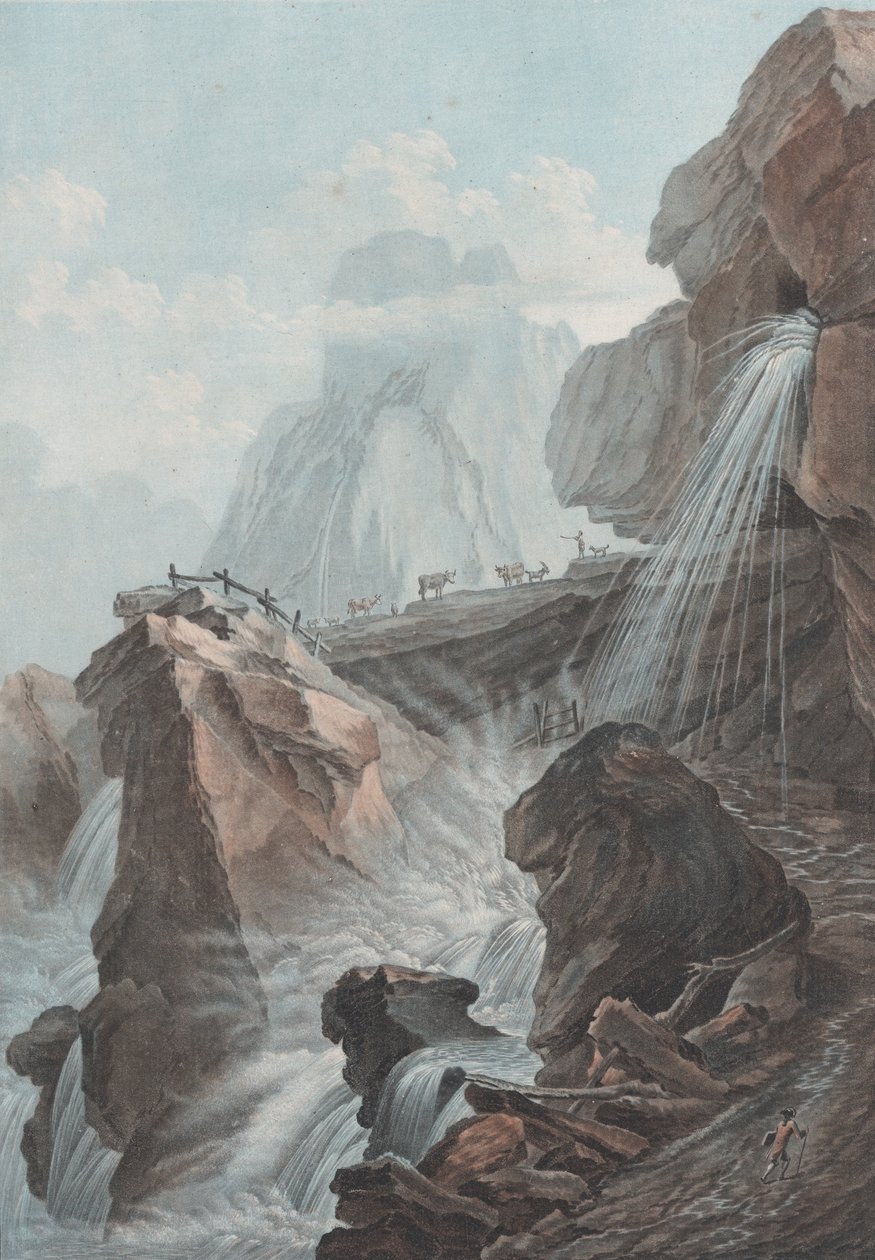 Kilátás a Gelteni patak vízesésére, 1785. alkotó: Charles Melchior Descourtis