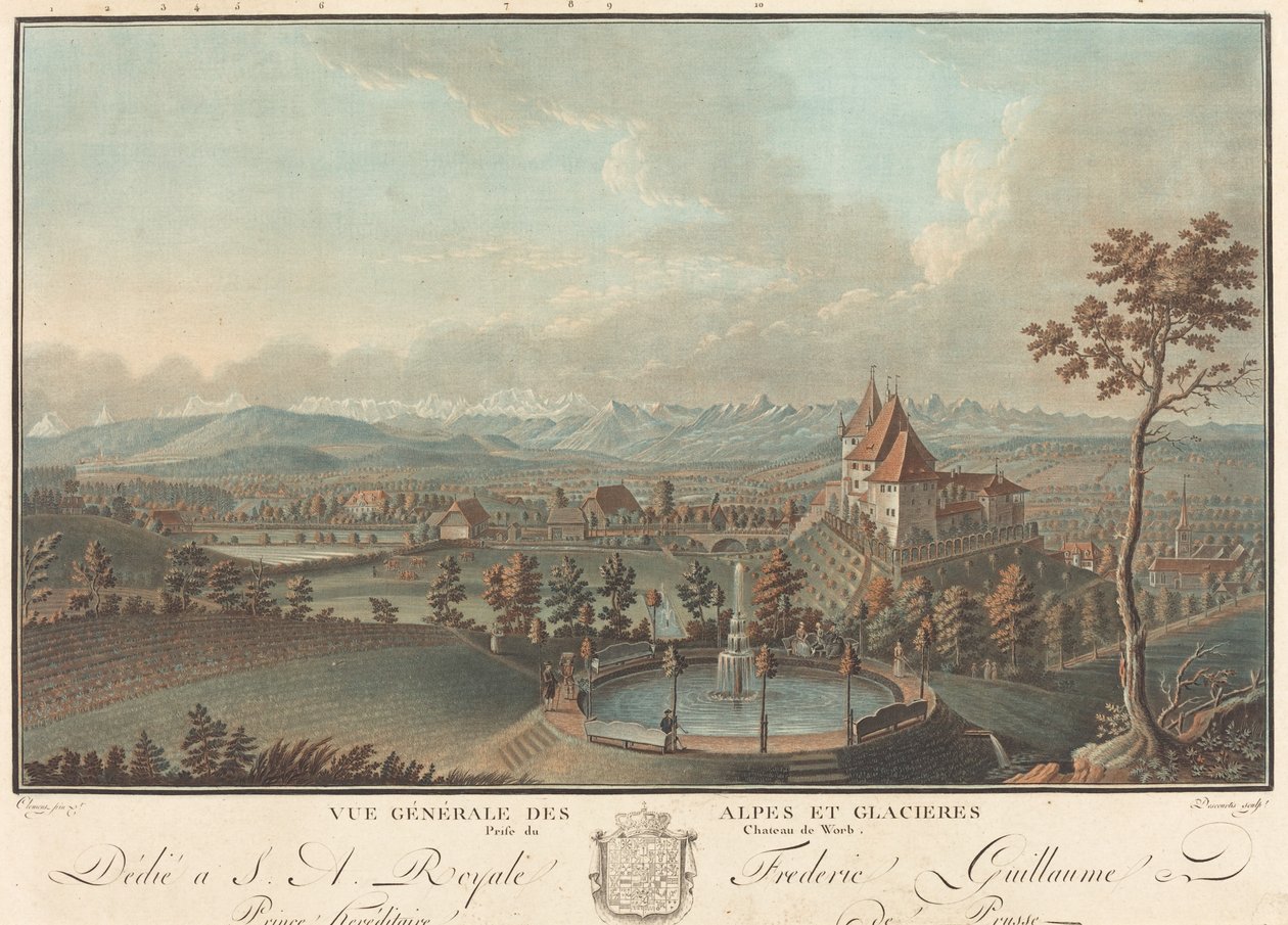Az Alpok és a gleccserek általános képe. alkotó: Charles Melchior Descourtis