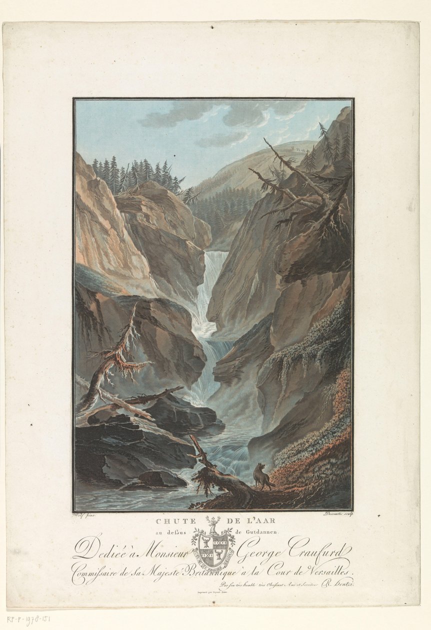 Waterval az Aare folyótól Az Aare esése Gutdannen felett (cím az objektumon) Figyelemre méltó kilátás a svájci hegyekre (sorozat címe) alkotó: Charles Melchior Descourtis