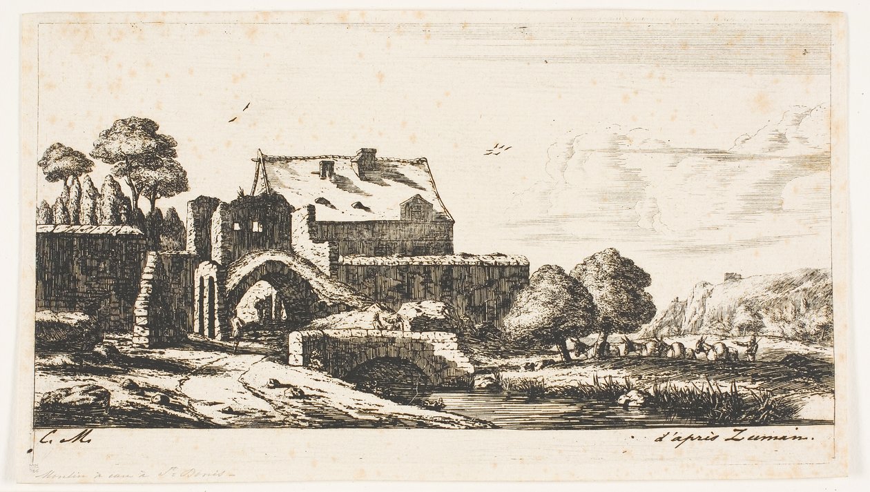 Egy vízimalom Saint-Denis közelében alkotó: Charles Meryon