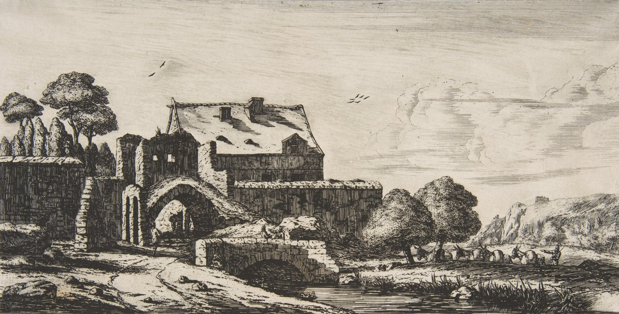 Egy vízimalom Saint-Denis közelében, 1850. alkotó: Charles Meryon