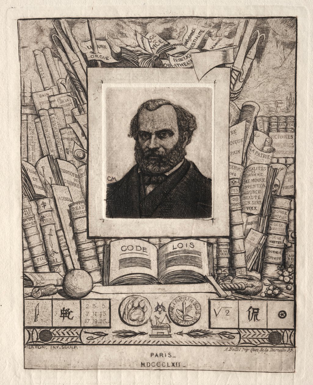 Armand Gueraud nantes-i nyomdász és levelező, 1862. alkotó: Charles Meryon