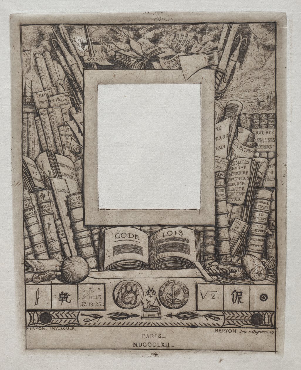 Tervezés Armand Guéraud portréjának keretéhez alkotó: Charles Meryon