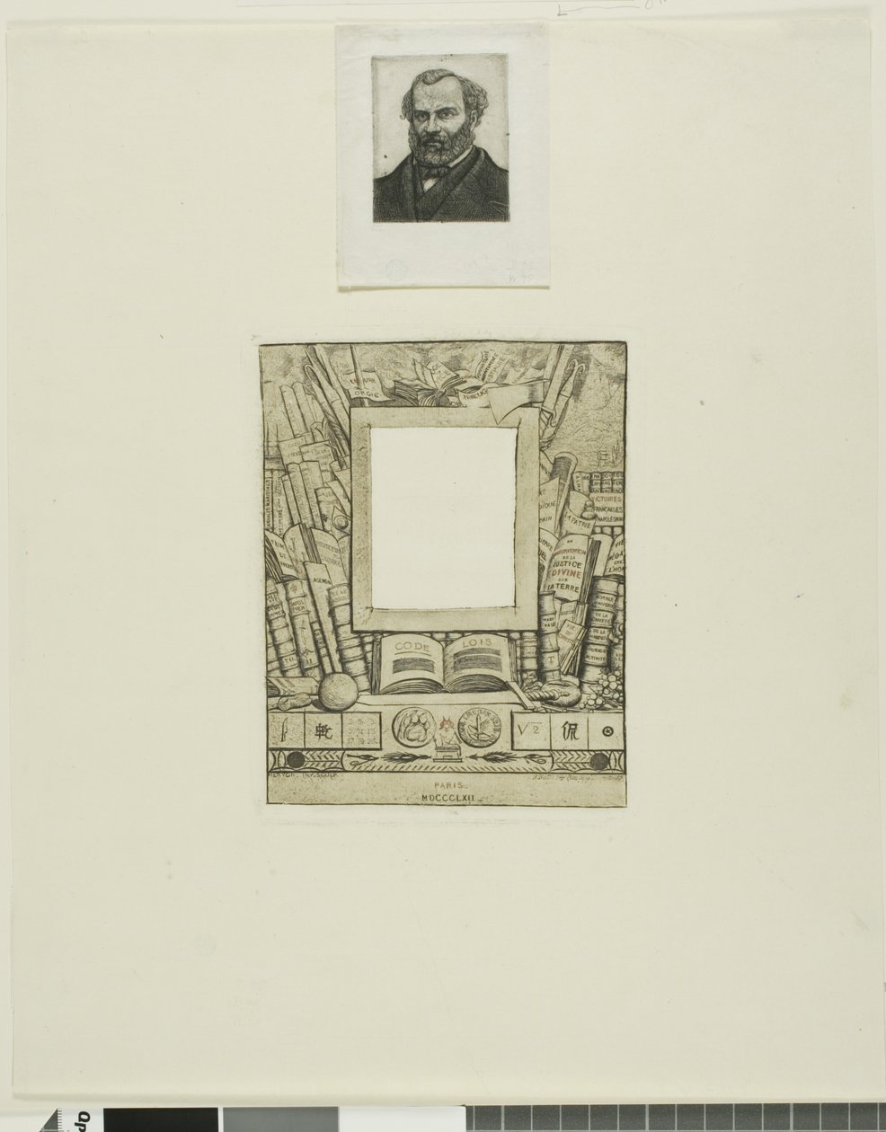 Armand Guéraud portréjának keretes terve alkotó: Charles Meryon