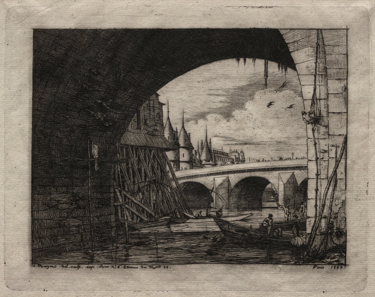 Párizs rézkarcai: A Notre Dame híd íve, 1853. alkotó: Charles Meryon
