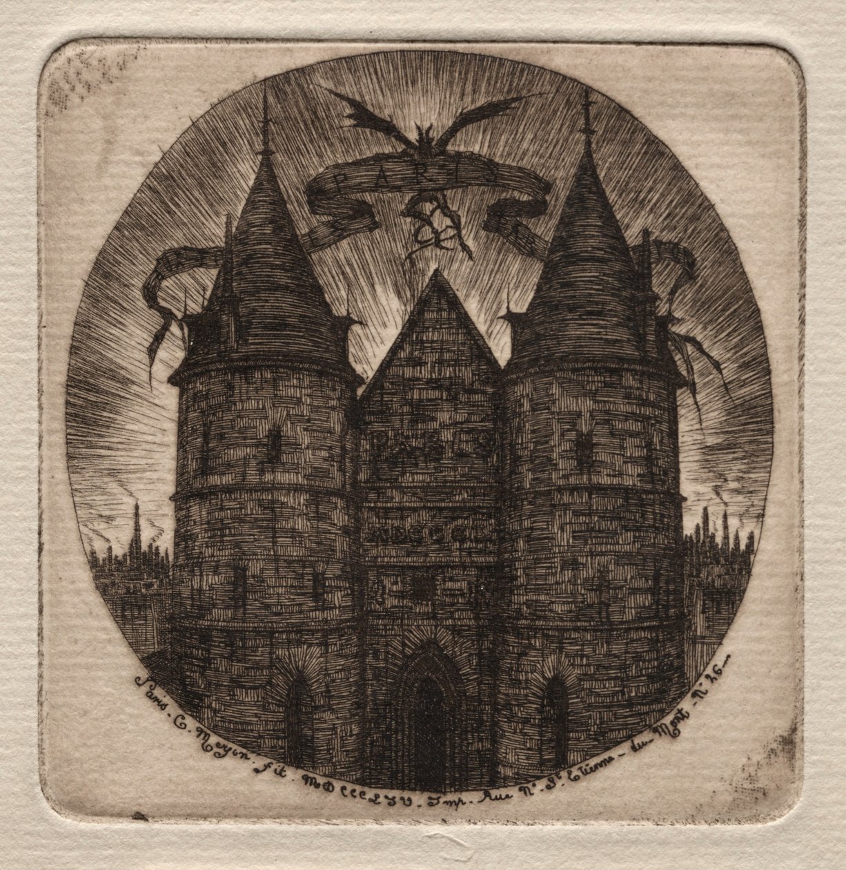 Párizsi rézkarcok: Az Igazságügyi Palota régi kapuja, 1854. alkotó: Charles Meryon
