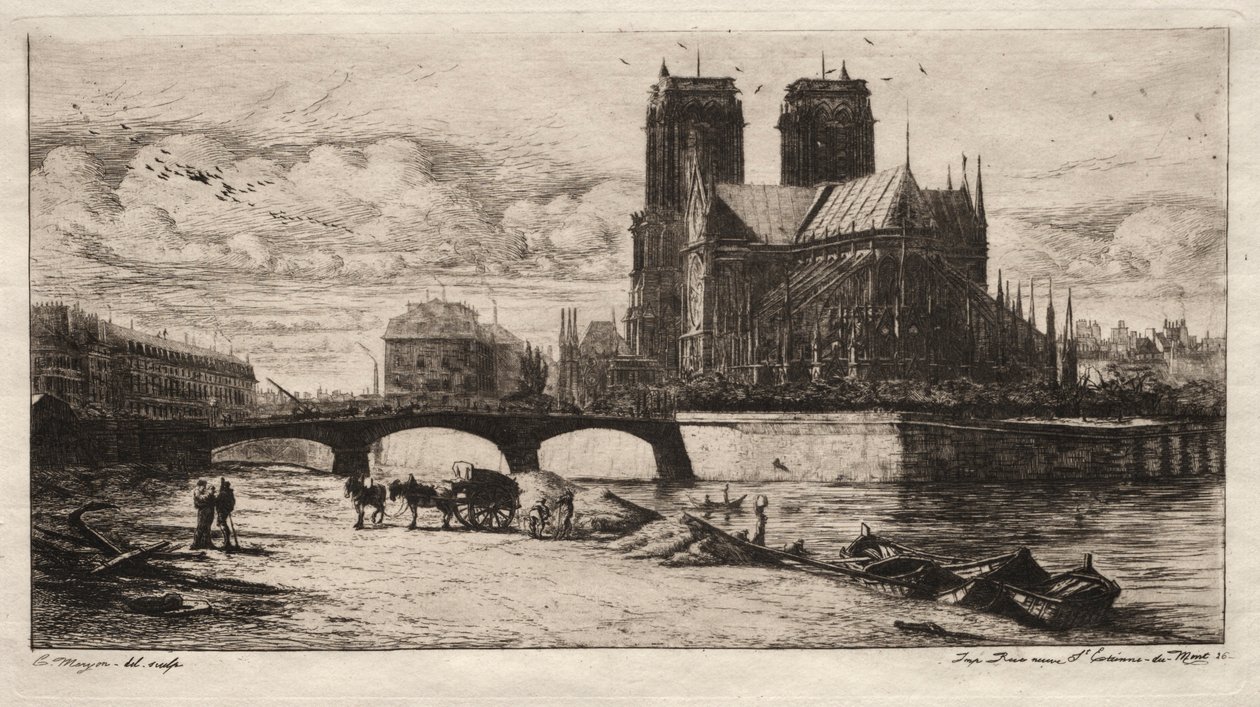 Párizsi rézkarcok: A Notre Dame székesegyház apszisa, 1854. alkotó: Charles Meryon