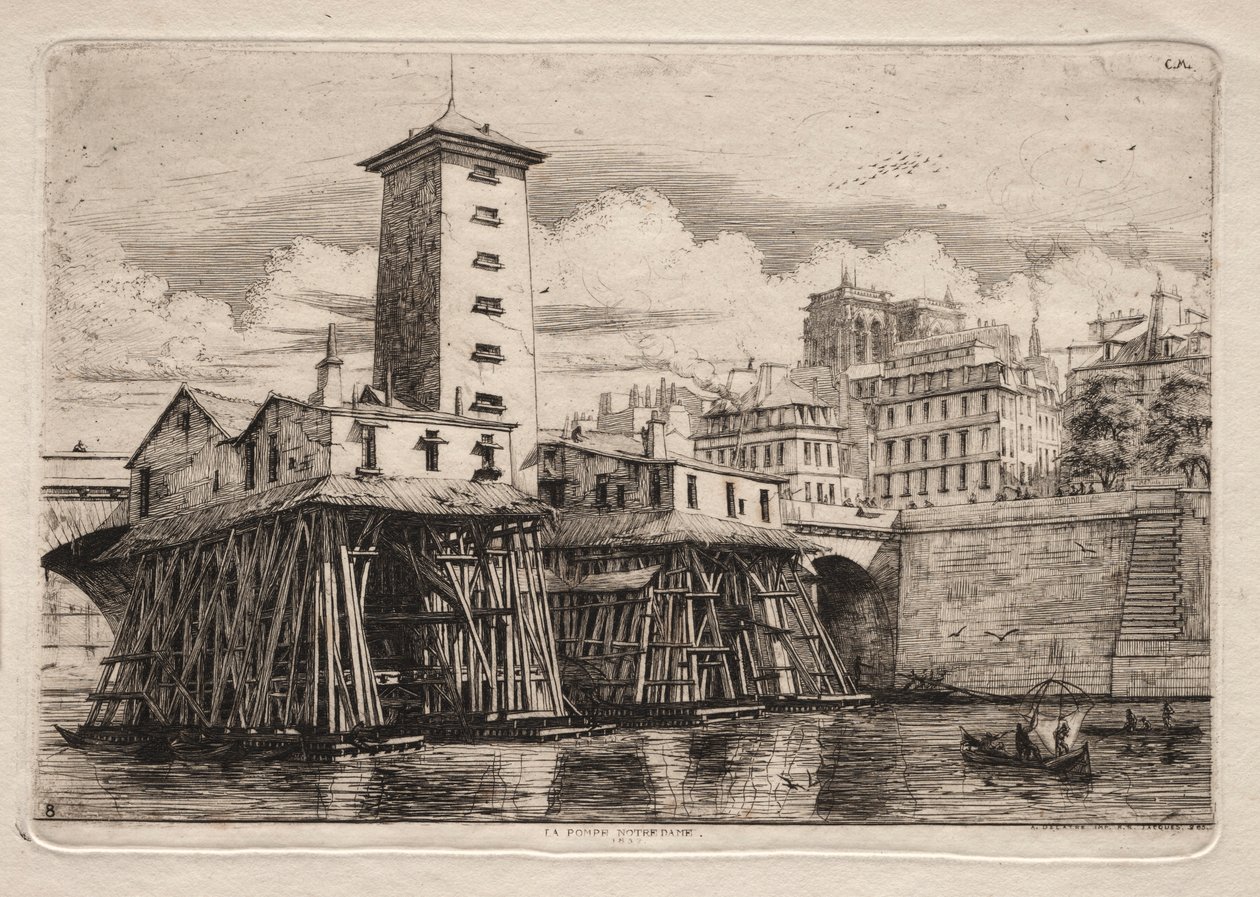 Párizs rézkarcai: A Notre Dame szivattyú, 1852. alkotó: Charles Meryon