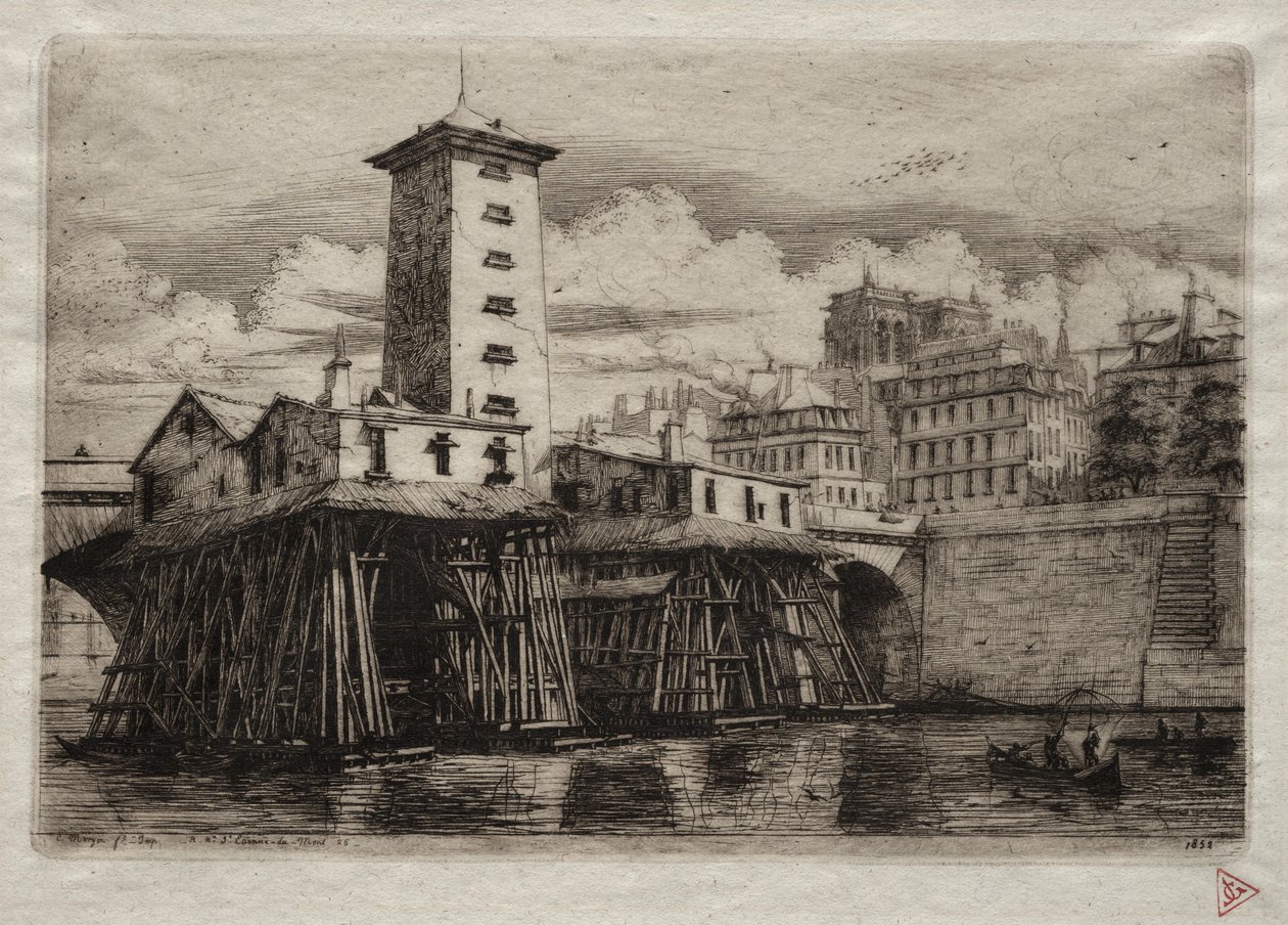Párizs rézkarcai: A Notre Dame szivattyú, 1852. alkotó: Charles Meryon