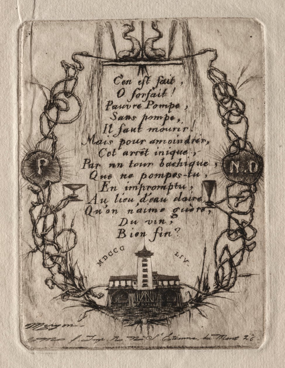Párizs rézkarcai: A Notre Dame-i szivattyú, kis tányér, 1854. alkotó: Charles Meryon
