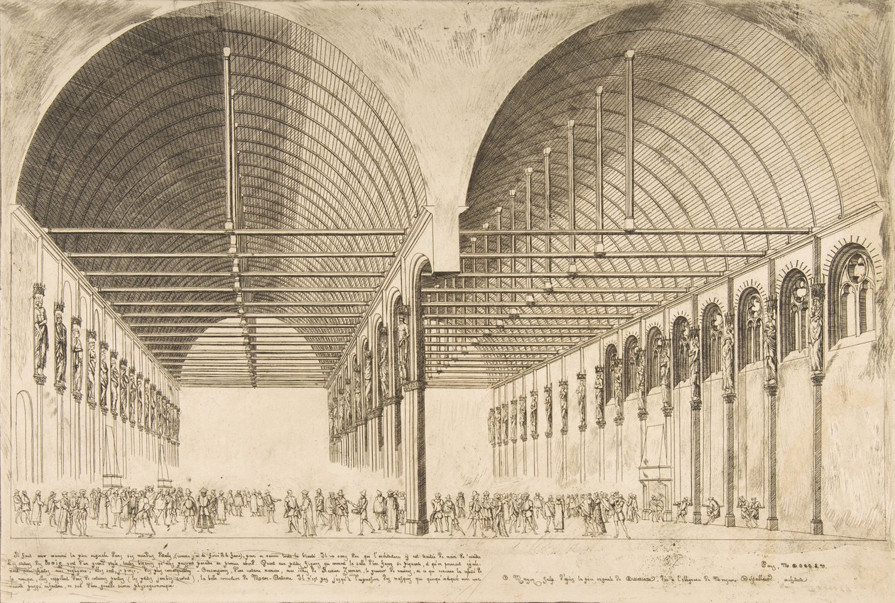 A Salle des Pas-Perdus az egykori Palais de Justice-ban A Palais de Jus... előszobája, 1855. alkotó: Charles Meryon