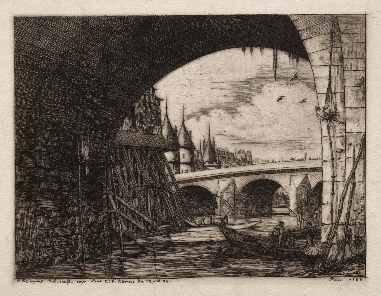 A Pont Notre Dame boltíve, Párizs alkotó: Charles Meryon