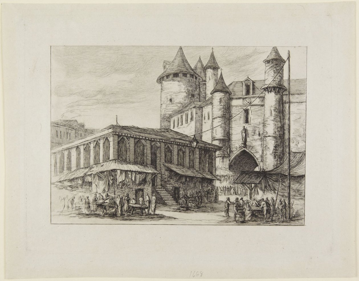 A Grand Châtelet 1780 körül alkotó: Charles Meryon