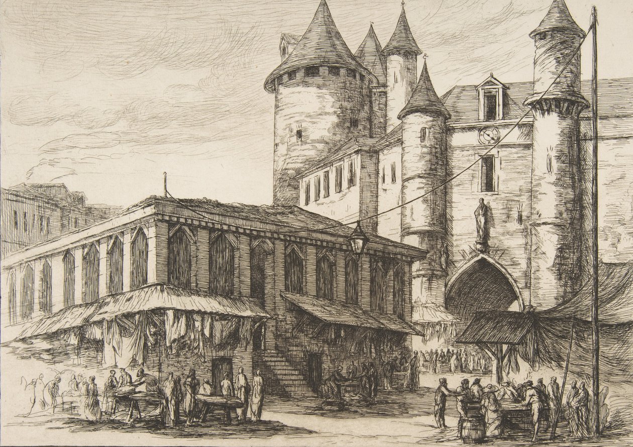 Le Grand Châtelet Grand Châtelet, Párizs 1780 körül, egy korábbi rajz, 1861 után. alkotó: Charles Meryon
