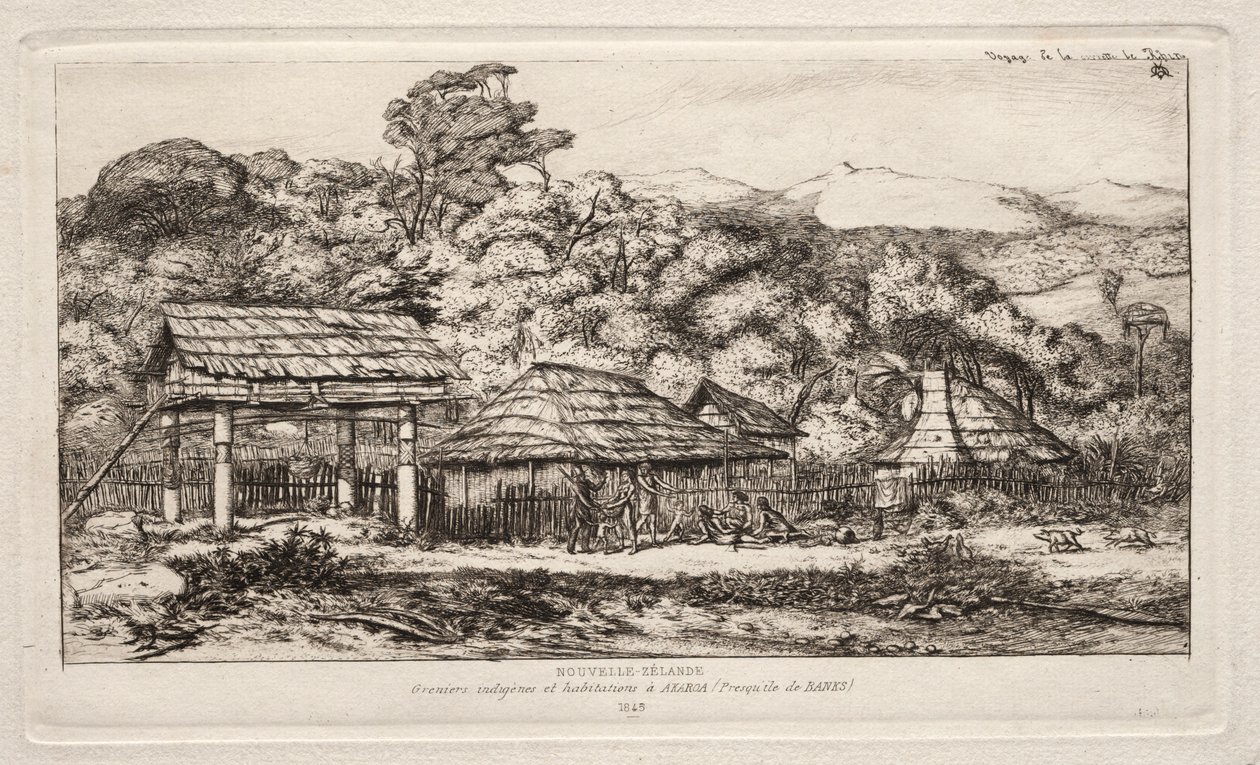 Natív pajták és kunyhók Akaroában, Banks-félszigeten, 1845, 1865. alkotó: Charles Meryon