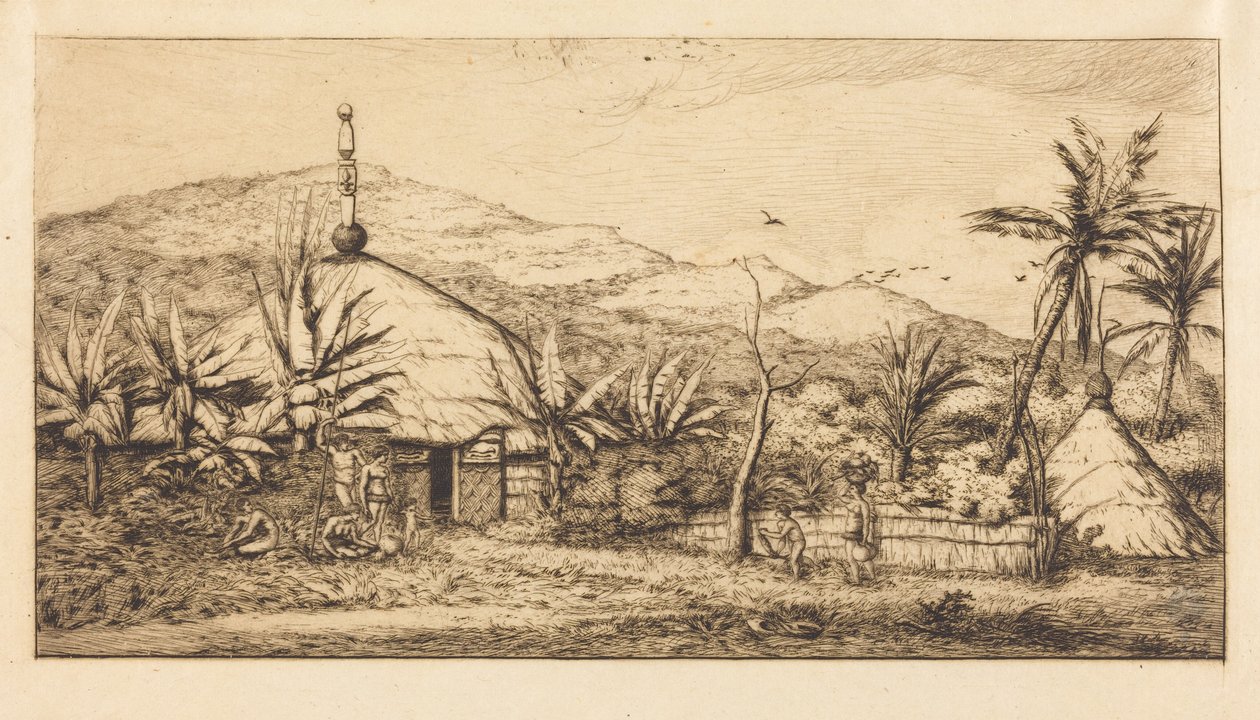 Új-Kaledónia: Nagy bennszülött kunyhó a Balade és Poepo közötti úton, 1845 (New Caledonia: Large Native Hut on the Road from Balade to Puebo, 1845) alkotó: Charles Meryon