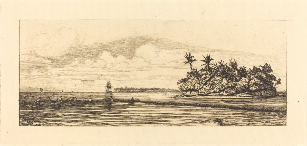 Óceánia, szigetek Uveában (Wallis); Peche aux palmes, 1845 (Óceánia: halászat, közeli pálmaszigetek az Uea-ban vagy a Wallis-csoportban) alkotó: Charles Meryon