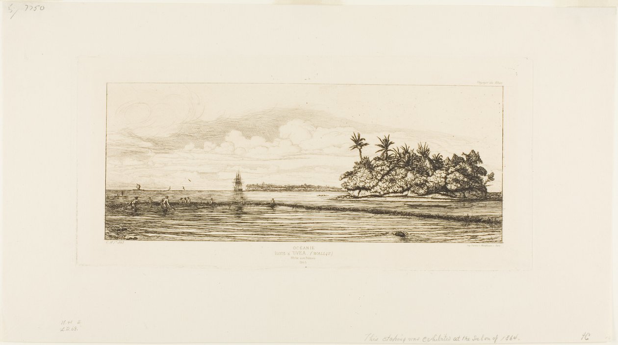 Óceánia: halászat, közeli pálmaszigetek az Uea vagy Wallis csoportban, 1845 alkotó: Charles Meryon