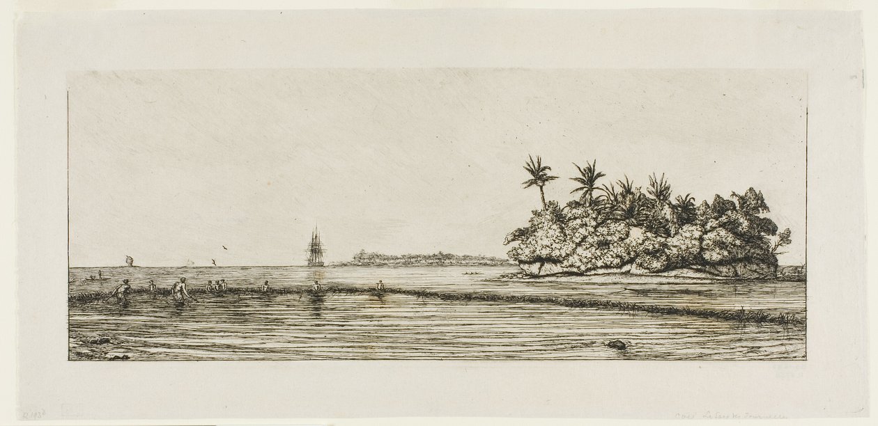 Óceánia: halászat, közeli pálmaszigetek az Uea vagy Wallis csoportban, 1845 alkotó: Charles Meryon